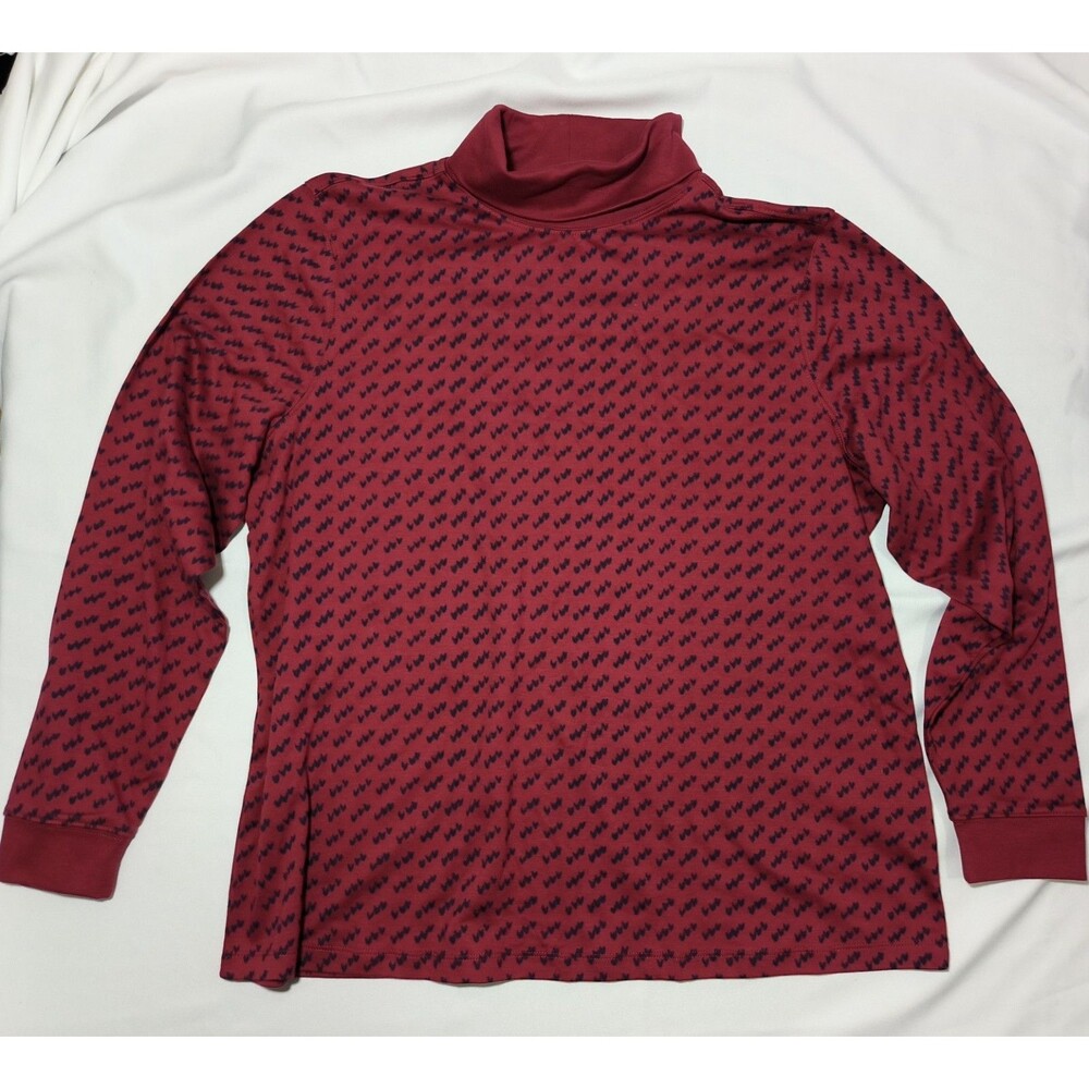 L.L.Bean Womens 1X Plus Turtleneck Top Dark Cranberry Print NWT Hearts